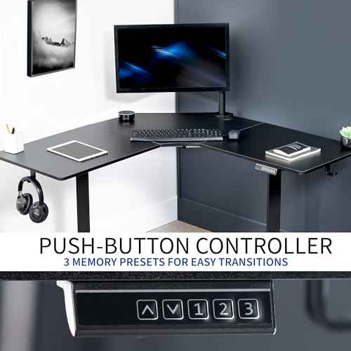 VIVO Electric Corner L-Shaped 47 x 47 in Standing Desk, Memory Height Adjustment, Black Top Black Frame, DESK-E1L94B
