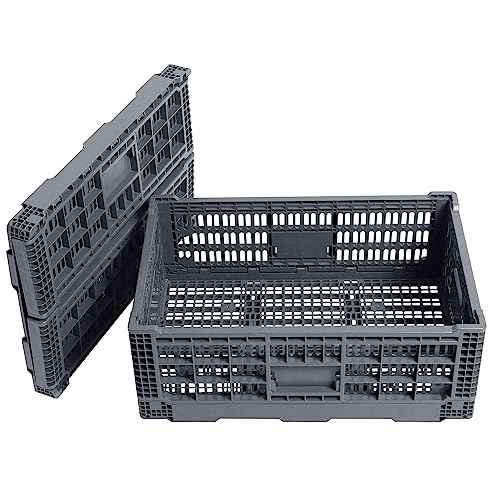 Collapsible Storage Bin Containe£¬52 Liter Transferheavy duty plastic storage box,milk crates heavy duty Transit storage of various items gray (1)