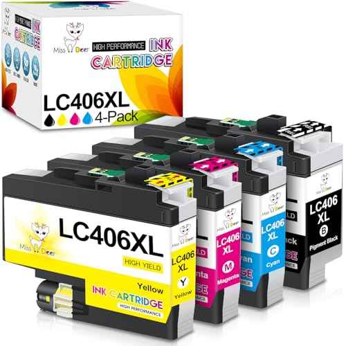 Miss Deer LC406XL Ink Cartridges for Brother Printer, Compatible Replacement for Brother LC406 XL LC 406 for MFC-J4335DW MFC-J5855DW MFC-J6955DW MFC-J6555DW MFC-J4535DW MFC-J5955DW 4-Pack (BK/C/M/Y)