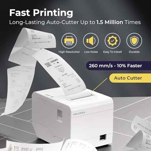 Volcora Thermal Receipt Printer, 80mm POS Printer w/Auto Cutter, USB/Ethernet Interface for Windows/MAC/Linux, ESC/POS Command Support Cash Drawer, High Speed Kitchen Printer, Wall Mount (White)