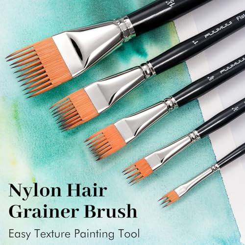 Fuumuui Grainer Brush Set?5pcs Professional Flat Comb Brushes for Unique Texture Painting Perfect for Artists Acrylic, Watercolor and Oil