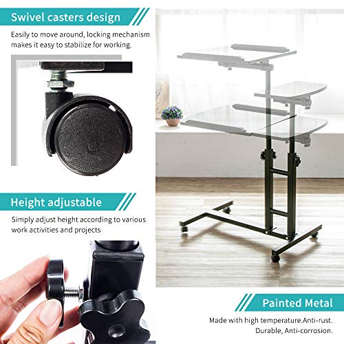 Bedside Table with Wheels, Height-Adjustable Laptop Desk, Computer Workstation, Bed Side Table, Tiltable Table and Mouse pad for Laptop-Light Brown