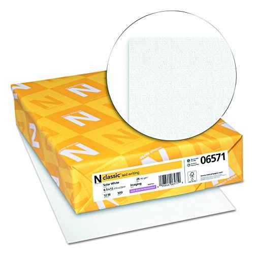 Neenah Paper Classic Laid Stationery, 97 Bright, 24 lb Bond Weight, 8.5 x 11, Solar White, 500/Ream