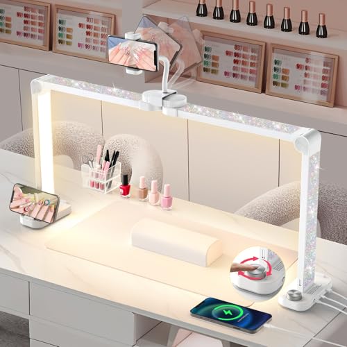 Yokilly 48W Half Moon Light: 34" Shadow-Free Half Moon Light for Desk Salon - Foldable LED Desk Lamp with Stepless Brightness 3000K-6500K for Manicurist Nail Tech (White Diamond, Large)