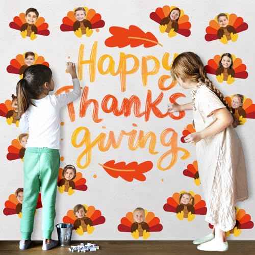 50Pcs Thanksgiving Turkey Cutouts Turkey Paper Cut-Outs with 100Pcs Glue Points Fall Bulletin Board Decor for Autumn Harvest DIY Craft Art School Home Party Favor