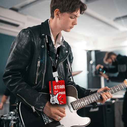 50 Pcs Rock Star Party Badge Rock PVC Card and Roll Party Badge Rock Star VIP Pass Lanyards for Rock Star Themed Birthday Party Supplies