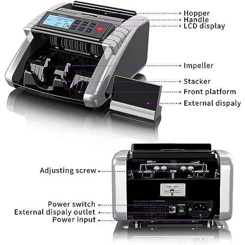 Aneken Money Counter Machine with Value Count, Dollar, Euro UV/MG/IR/DD/DBL/HLF/CHN Counterfeit Bill Detectors£¬Add and Batch Modes, Cash Counter with LCD Display