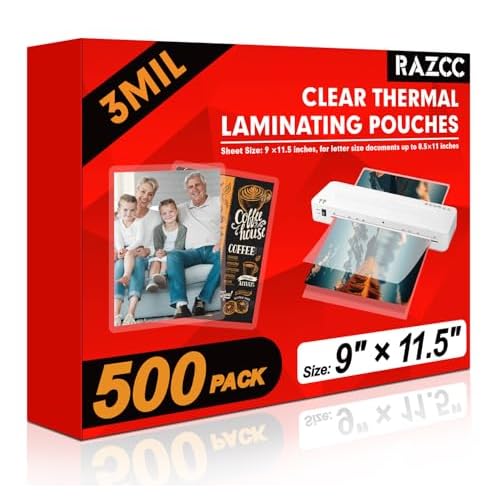Laminating Sheets, 500 Pack Clear Thermal Laminating Plastic Paper Laminator Sheets, 9 x 11.5-Inch, 3mil, Ideal Office or School Supplies
