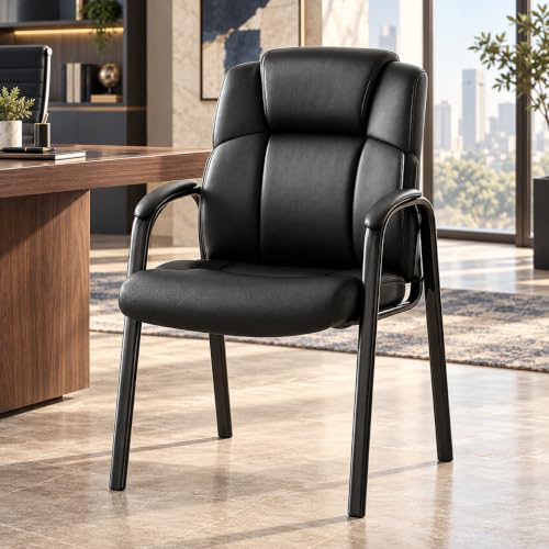 Simple Deluxe Black Padded Armrest Guest Chair – 1 Pack Thickened Cushion, No Wheels