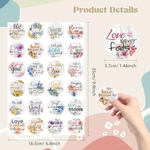 600 Pcs Bible Verse Stickers, 24 Styles Floral Scripture Stickers Christian Religious Inspirational Decals for Crafts Cards Envelope Seals and Christian Party,1.5 Inch