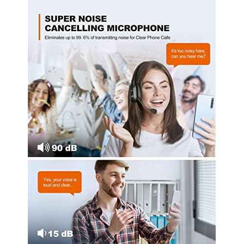 TECKNET Trucker Bluetooth Headphones with Microphone Noise Canceling Wireless On Ear Headset, Hands Free Wireless Headset for Cell Phone Computer Office Home Call Center Skype (Black)