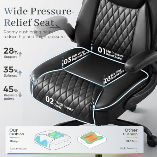 GTPOFFICE Black Executive Office Chair with Lumbar Support & Flip-up Armrests