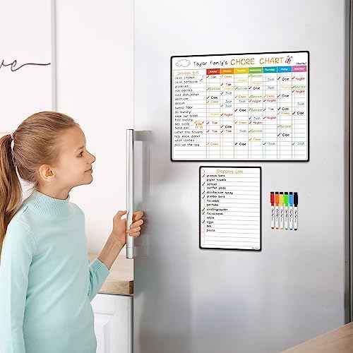 Magnetic Dry Erase Chore Chart - 14.5"x11" Chore Chart for Kids, Teens and Adults - 6.5"x8.5" List Board for Fridge - 6 Extra Fine Point Markers Included - Shipped Flat
