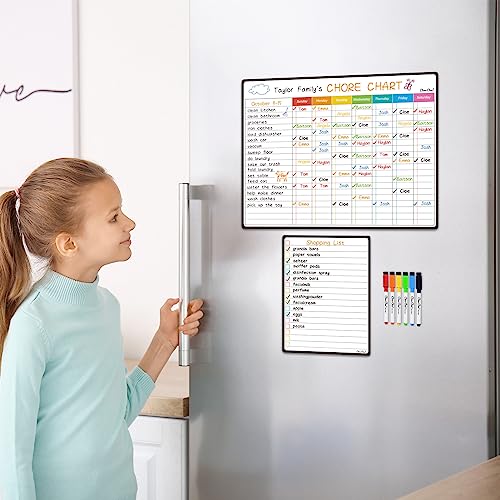 Clever Clean Magnetic Dry Erase Chore Chart & List Board Set - Kids, Teens & Adults - 14.5x11 Inches with Markers - Chore+List Variation