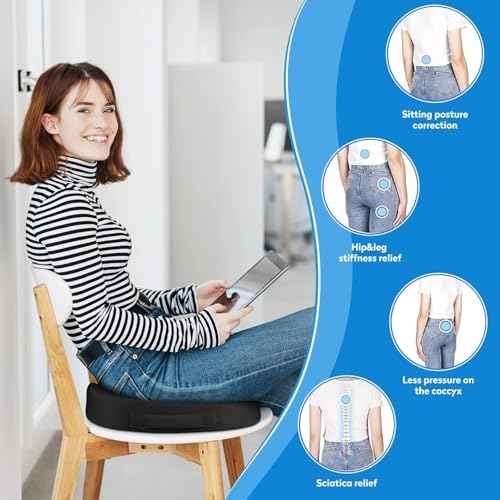 XXLSeat Cushion Office Car Seat Cushion, Memory Foam Cushion for Office Chair, Car Seat, Airplane, Bleacher Non-Slip Chair Pad, Butt Pillow for Desk, Wheelchair, Car (Black)