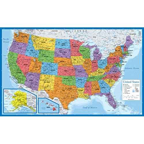 2 Pack - Laminated World Map Poster & USA Map Set - Equal Earth world map design shows continents at true relative size - US Map 18¡± x 29¡±