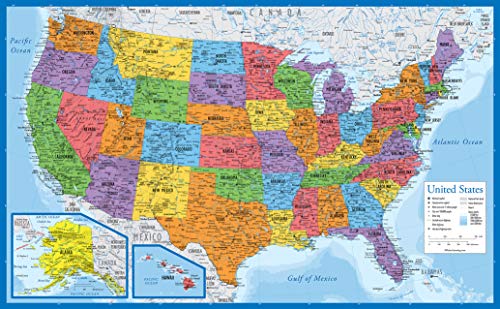 Palace Learning Blue World Map Poster & USA Map Set - 18x29 Durable Laminated Design