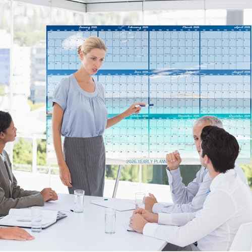 32" x 48" 2026 Wall Calendar Dry Erase - Large Beach Wall Calendar Wet & Dry Erasable Laminated 12 Month Annual Yearly Planner, Reversible, Horizontal/Vertical, Blue