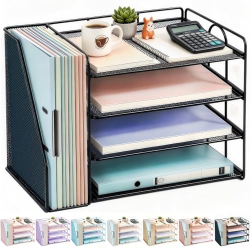 Gianotter Black 4-Tier Paper Organizer with Magazine Holder for Desk