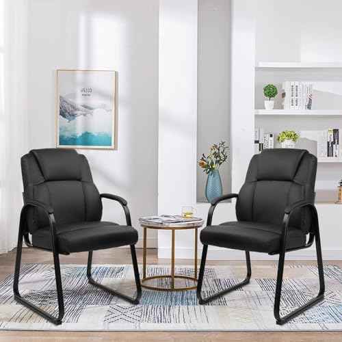 CLATINA Leather Guest Chair with Padded Arm Rest for Reception Meeting Conference and Waiting Room Side Office Home Black with Sled Base 1 Pack