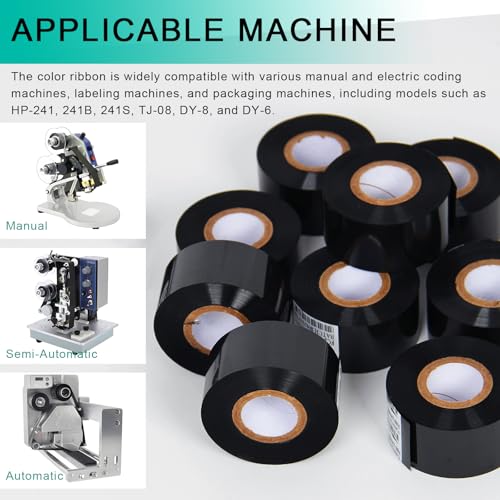 Chudeng 10 Rolls 30mm x 100m Black Thermal Transfer Ribbon Resin for Coder Printer Machine, Black Color Ribbon for Coding Machine