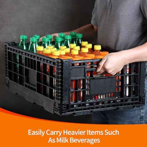 Collapsible Storage Bin Containe£¬52 Liter Transferheavy duty Black plastic storage box,milk crates heavy duty Transit storage (1)