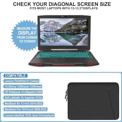 Laptop Sleeve Case 13.3 inch, Shockproof Protective Computer Cover with Accessories Pocket, Portable Laptop Bag Compatible with MacBook Air/Pro 13-13.3 inch, Compatible for MacBook Pro 14 inch, Black