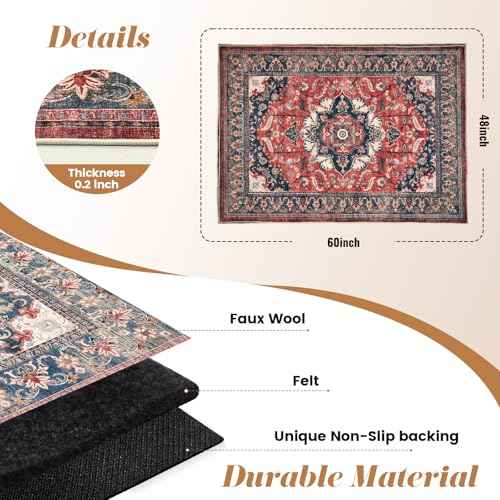 Office Chair Mat for Hardwood Tile Floor,48 "x60 Anti-Slip Under Desk Carpet Protector for Rolling Computer Chair Mat, Machine Washable Office Area Carpet (Fauxwool,Red)