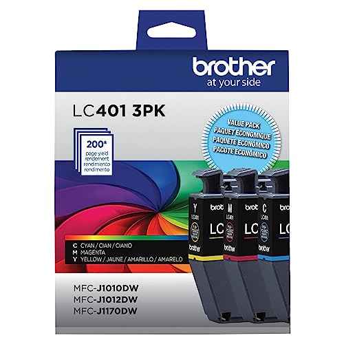 Brother Genuine LC401 Standard Yield 3-Pack Ink Cartridges ?¢桰 Includes 1 Cartridge Each of Cyan, Magenta and Yellow , 3 Count (Pack of 1)