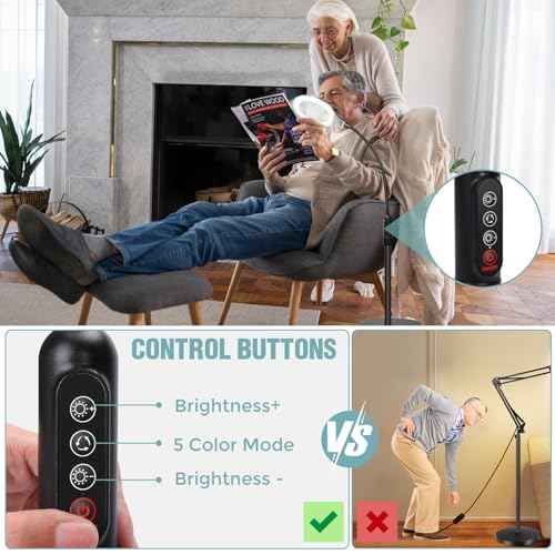 10X Magnifying Glass with Light and Stand, Flexible Gooseneck Magnifying Floor Lamp with Light, 3-in-1 LED 5 Color Modes, Stepless Dimmable Lighted Magnifier Hands Free for Close Work, Craft, Reading