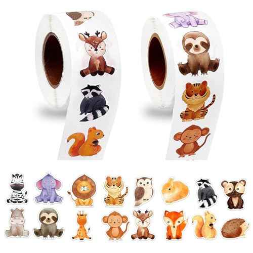 1000 PCS Forest Animal Stickers for Kids,1 Inch Reward Sticker in 16 Patterns,Teacher Supplies for Classroom,Incentive Stickers Bulk for Kid,2 Rolls Motivational Sticker for Kids (Forest Animal)