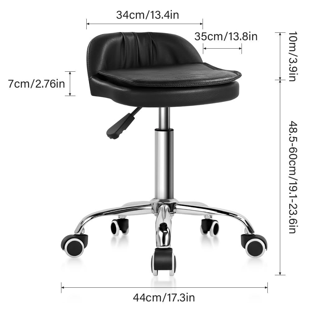 WKWKER Rolling Stool Swivel with Wheels Height Adjustable Stool with Low Back Rolling Chair for Office Kitchen Desk Home Salon Shop Lab Counter (Black)