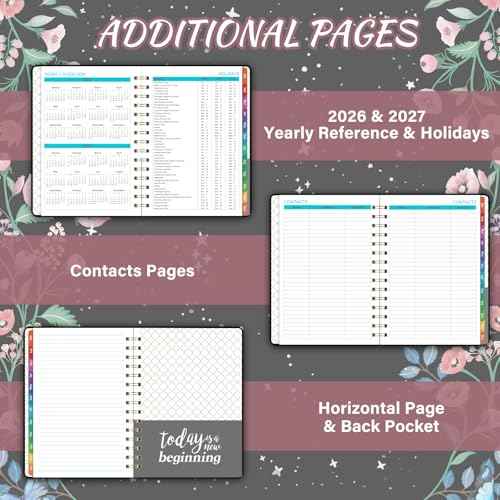 2026 Planner - 2026 Planner Weekly and Monthly with Tabs, Jan. 2026 - Dec. 2026, 6.3" x 8.4", Planners 2026 with Back Pocket + Thick Paper + Twin-Wire Binding - Moon