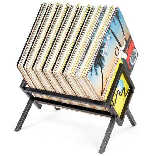 Vinyl Record Storage Rack with 80-100 LP Capacity ? Heavy Duty Record Holder for Vinyl Albums Black