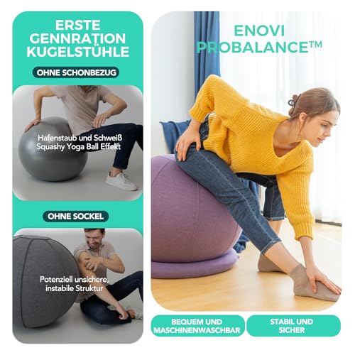 ENOVI ProBalance Ball Chair 65cm Deepspace Grey – Yoga Ball Chair with Slipcover, Base, Home Office