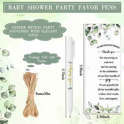Tenceur 100 Set Baby Shower Pens Greenery Baby Shower Favor for Guest Sage Ballpoint Pens with Woodland Thank You Cards Gender Reveal Party Favor for Girl Boy Party Souvenirs Prizes