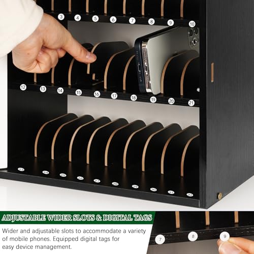 Wooden Phone Lock Box,Adjustable 33 Slots Cell Holder Classroom