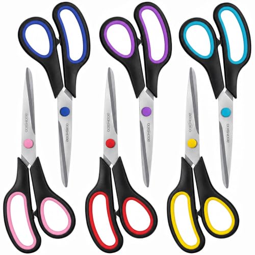 Black 6-Pack 8-Inch All-Purpose Stainless Steel Scissors for Office & Crafts