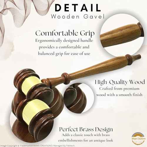 AYAANS Premium Wooden Judge's Gavel Set with Sound Block, Brass Band, and Transparent Gift Box ? Ideal for Courtrooms, Ceremonies, Lawyers, and Auctions