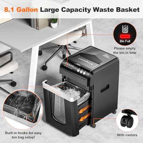 Bonsaii 200-Sheet Auto Feed Paper Shredder, 60 Minutes Nonstop Heavy Duty Shredders, 8.1 Gallon Large Bin Office Document Shredder, Micro-Cut/High Security P-4 Commercial Grade Shredder (C283-A)
