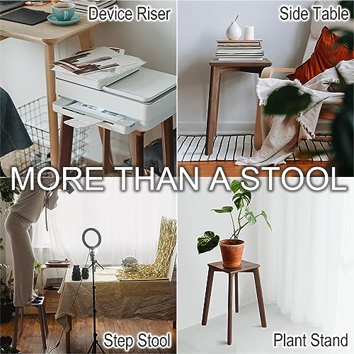 GLIBBUL 18-Inch Walnut Wood Stool - Stackable, Backless, Anti-Slip Felt Pad