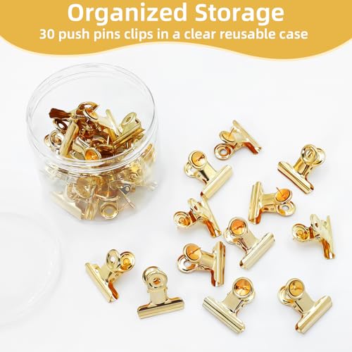 ChicRange Golden Push Pins Clips, 30 Pcs – Upgraded No-Hole Clip Pins for Cork Boards
