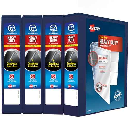 Avery Heavy Duty View 3 Ring Binder, 1.5" One Touch Slant Ring, Holds 8.5" x 11" Paper, 4 Navy Blue Binders (79871)