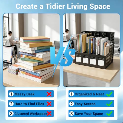 Ysenchan Black Plastic Magazine File Holder & Desk Organizer - 4 Compartments