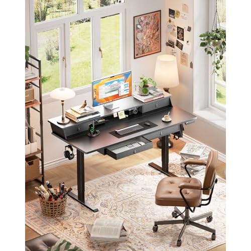 ErGear Electric Standing Desk with 4 Drawers, 48" x 30" Height Adjustable Desk with Storage, C-Clamp Mount Compatible, Computer Home Office Table with Cable Management Tray, Black