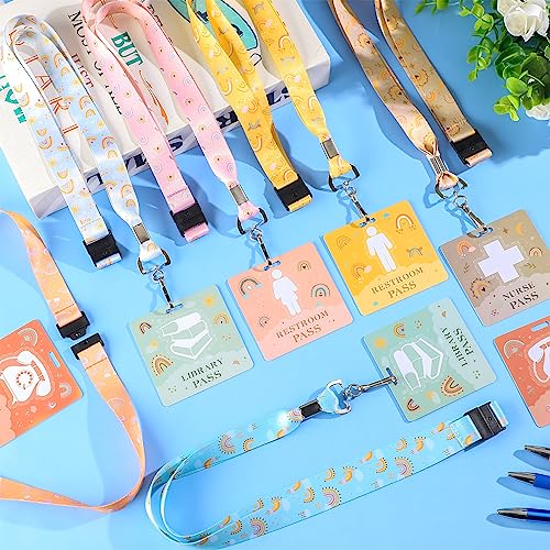 Kosiz 6-Pack Reusable PVC Boho Hall Passes with Lanyards for School & Classroom Management