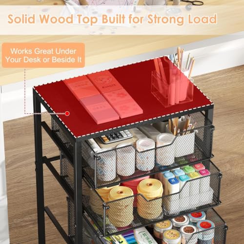 Sbanmao Rolling Cart with 4 Drawers (2S+2M), Black – Heavy-Duty Metal Frame