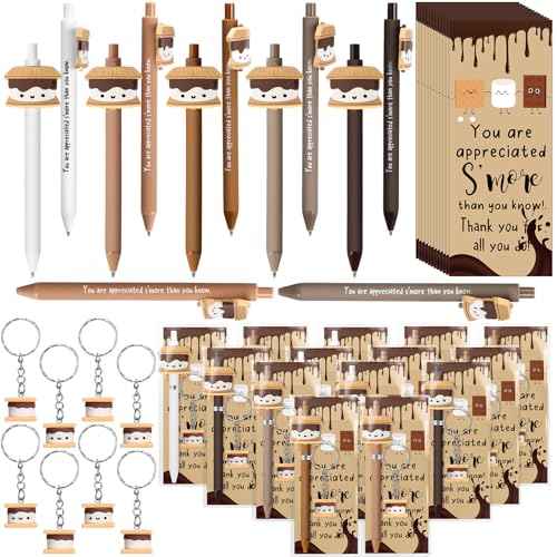 50 Set Christmas Inspirational Gifts Bulk S'more Gifts Pens Sets Motivational Marshmallow Ballpoint Pens Keychains Bookmark Appreciation Gift for Student Teacher Team Employee Staff Coworker