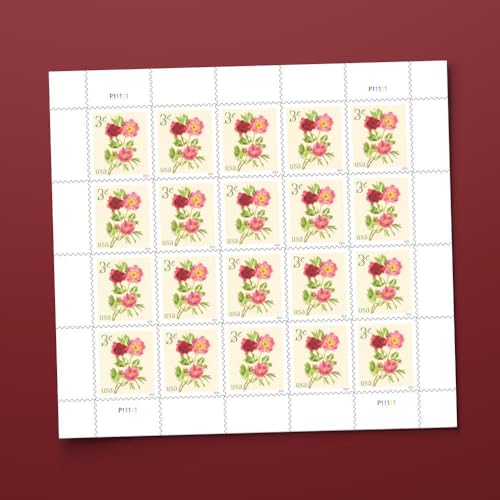 USPS Peonies 3-Cent Definitive Postage Stamps Sheet of 20 - Mail Use