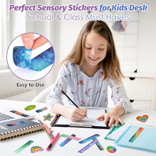 Colorful 48 Pieces Anxiety Sensory Stickers with Textured Surfaces - Safe & Reusable Fidget Strips for Kids & Adults, Office & Classroom Stress Relief